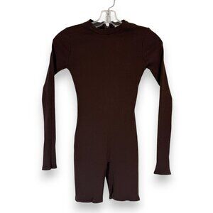 La Luxe Romper Jumpsuit Brown Ribbed Long Sleeve Small